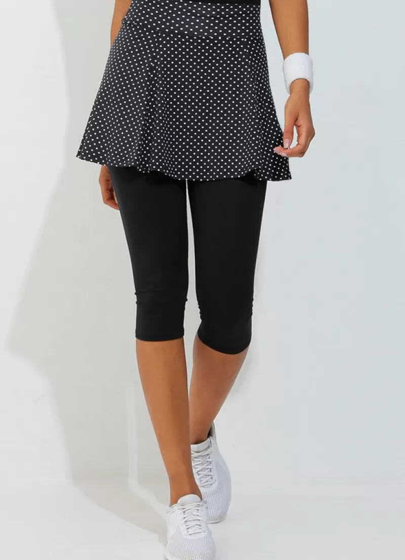 Clearance Skirted Capri (Black Polka Dot/Blk) Women Skirted Leggings & Capris