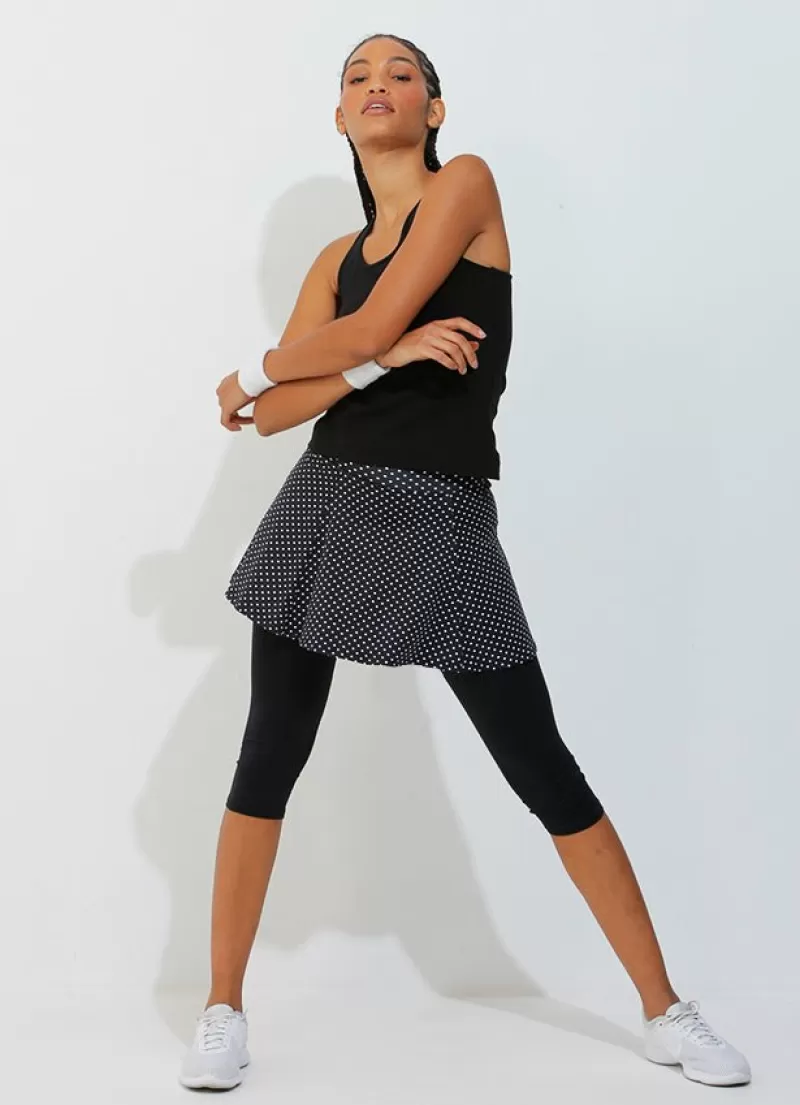 Clearance Skirted Capri (Black Polka Dot/Blk) Women Skirted Leggings & Capris